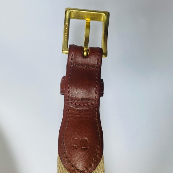 Mens Orvis belt size 42” fabric and leather belt brass buckle khaki and brown - Picture 3 of 11